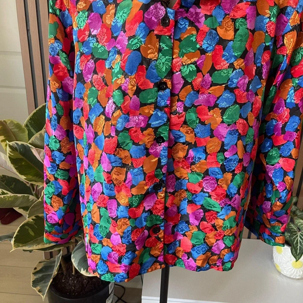 Vintage Ridge T Colorful Floral Print Long Sleeve Blouse Size 12 Party‎ Top